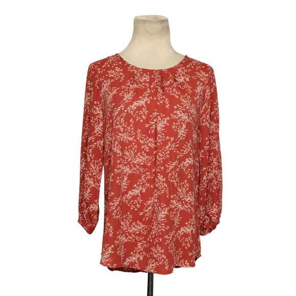 41 Hawthorne Clarita Orange Floral Front Pleat Detail 3/4 Sleeves Blouse size S - Picture 1 of 12